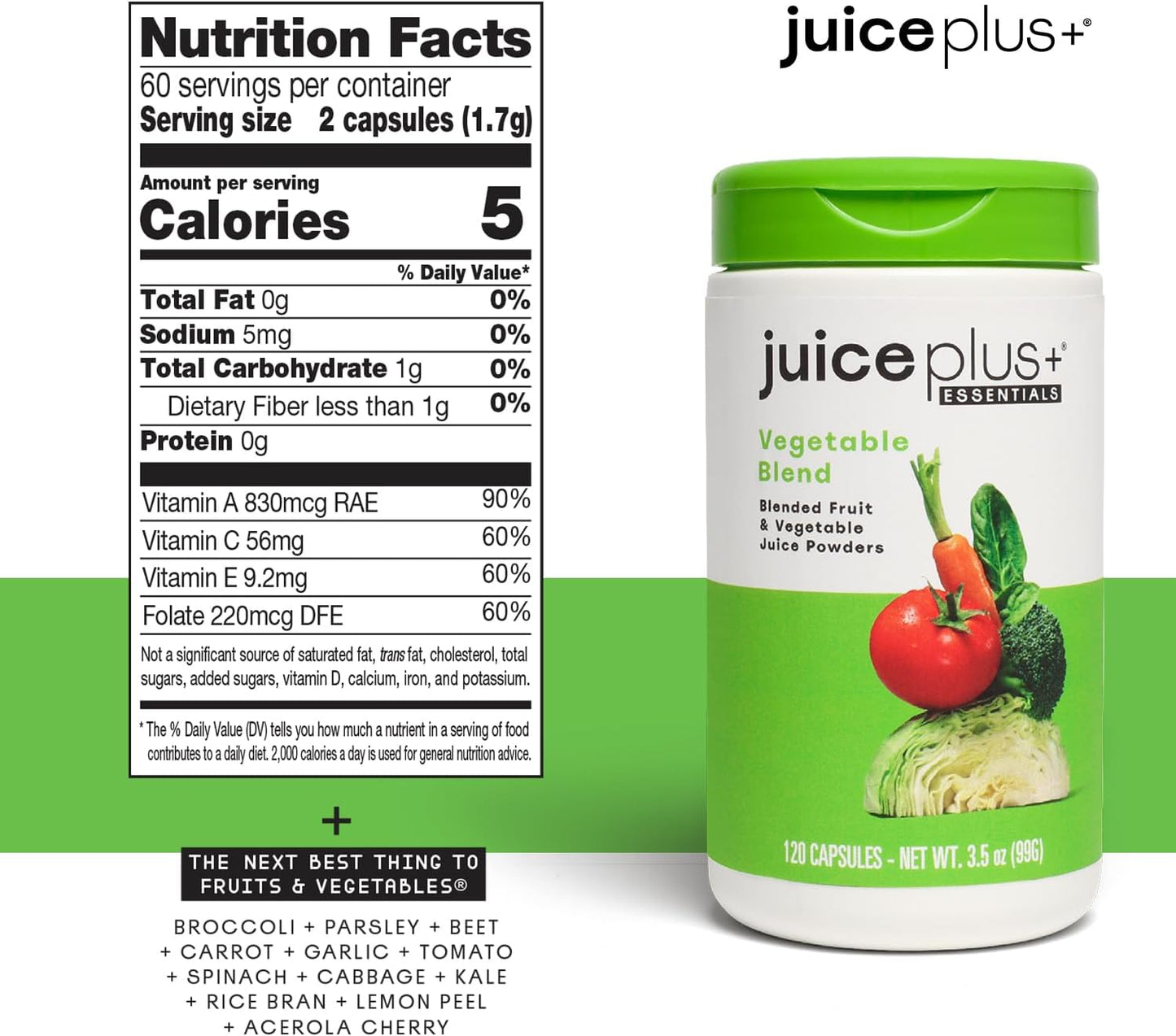 Juice Plus+ Fruit & Vegetable Blend - Fruit and Vegetable Supplement - Whole Food Ingredients like Kale, Beet, Cranberry and More - Vegan, Non-GMO - 2 Bottles (120 Capsules Each)