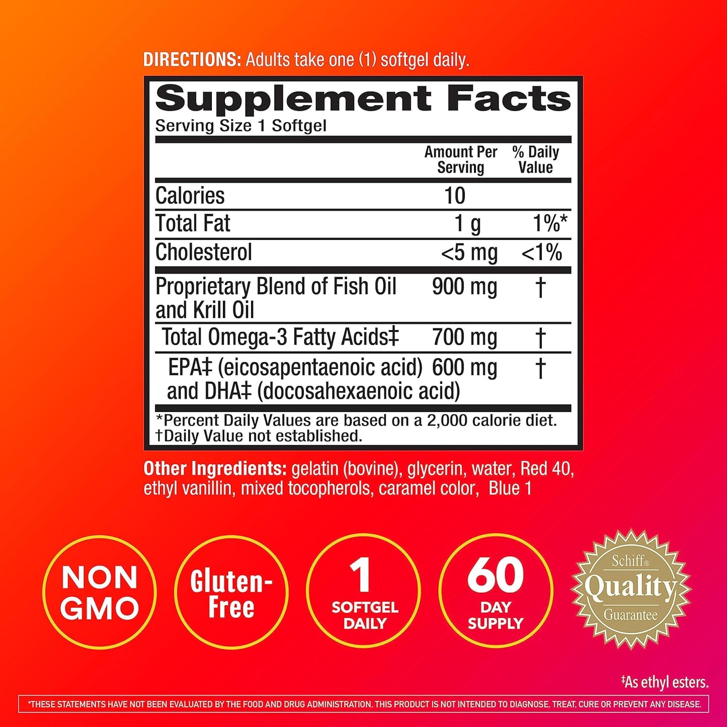 Megared Omega-3 Fish & Krill Oil Supplement 900mg - MegaRed Advanced 4in1, 60 softgels, 2x More Omega-3, Heart, Joint, Brain and Eye Supplement, Red, 60 Count