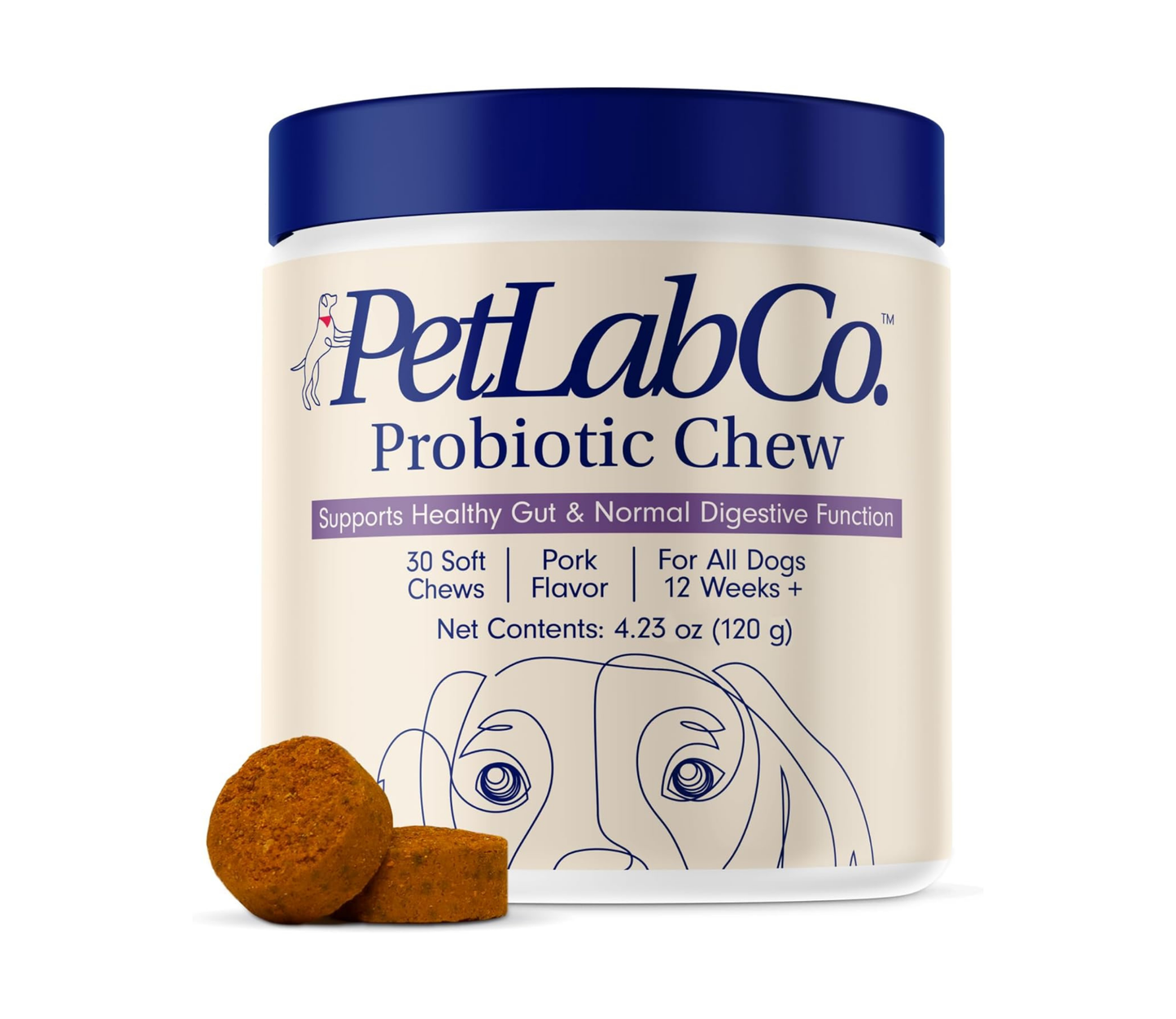 PetLab Co. Probiotics for Dogs, Support Gut Health, Occasional Diarrhea, Digestive Health & Seasonal Allergies - Pork Flavor - 30 Soft Chews - Packaging May Vary