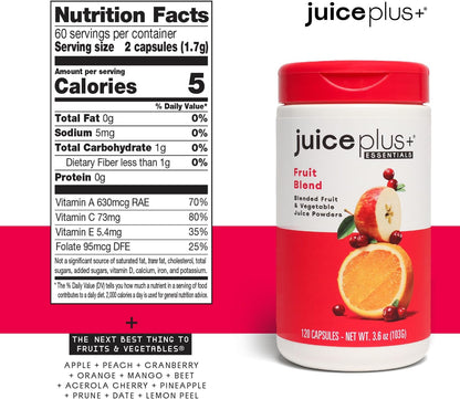 Juice Plus+ Fruit & Vegetable Blend - Fruit and Vegetable Supplement - Whole Food Ingredients like Kale, Beet, Cranberry and More - Vegan, Non-GMO - 2 Bottles (120 Capsules Each)
