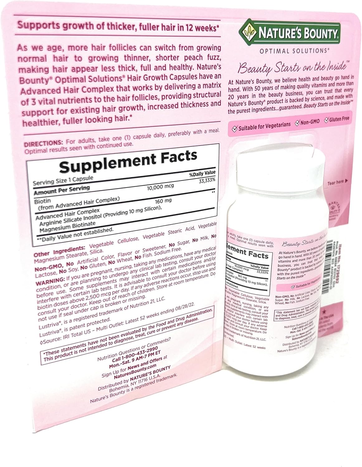 Nature's Bounty Hair Growth Supplement, 1 Per Day, Clinically Shown to Support Thicker, Fuller Hair, with Biotin, Silicon & Arginine, 90 Capsules