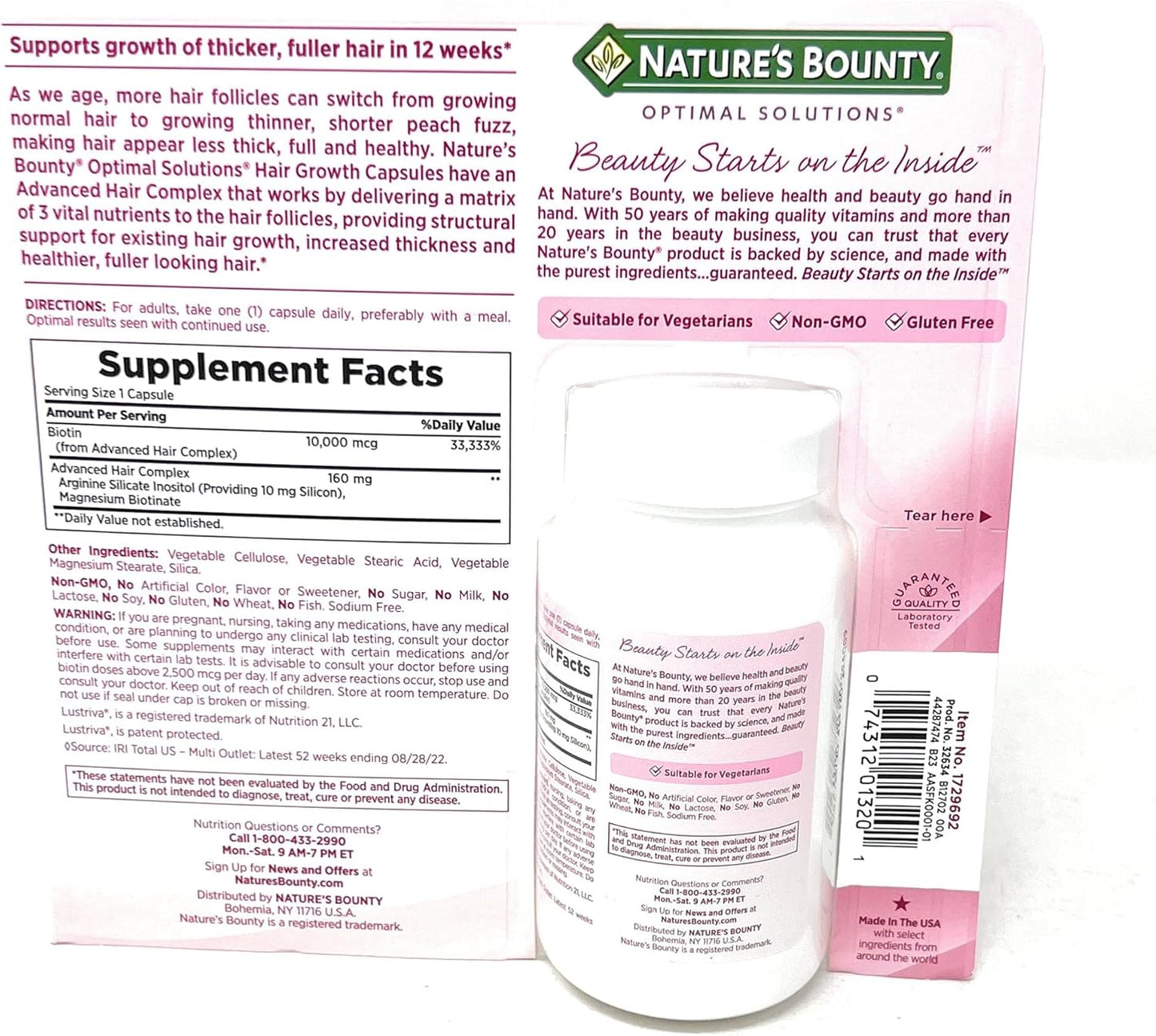 Nature's Bounty Hair Growth Supplement, 1 Per Day, Clinically Shown to Support Thicker, Fuller Hair, with Biotin, Silicon & Arginine, 90 Capsules