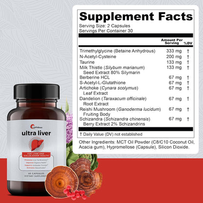 Ultra Liver Supplement for Liver Support and Gallbladder Support - Powered by TMG, NAC Milk Thistle, and More - Taurine Supplement - 60 Capsules