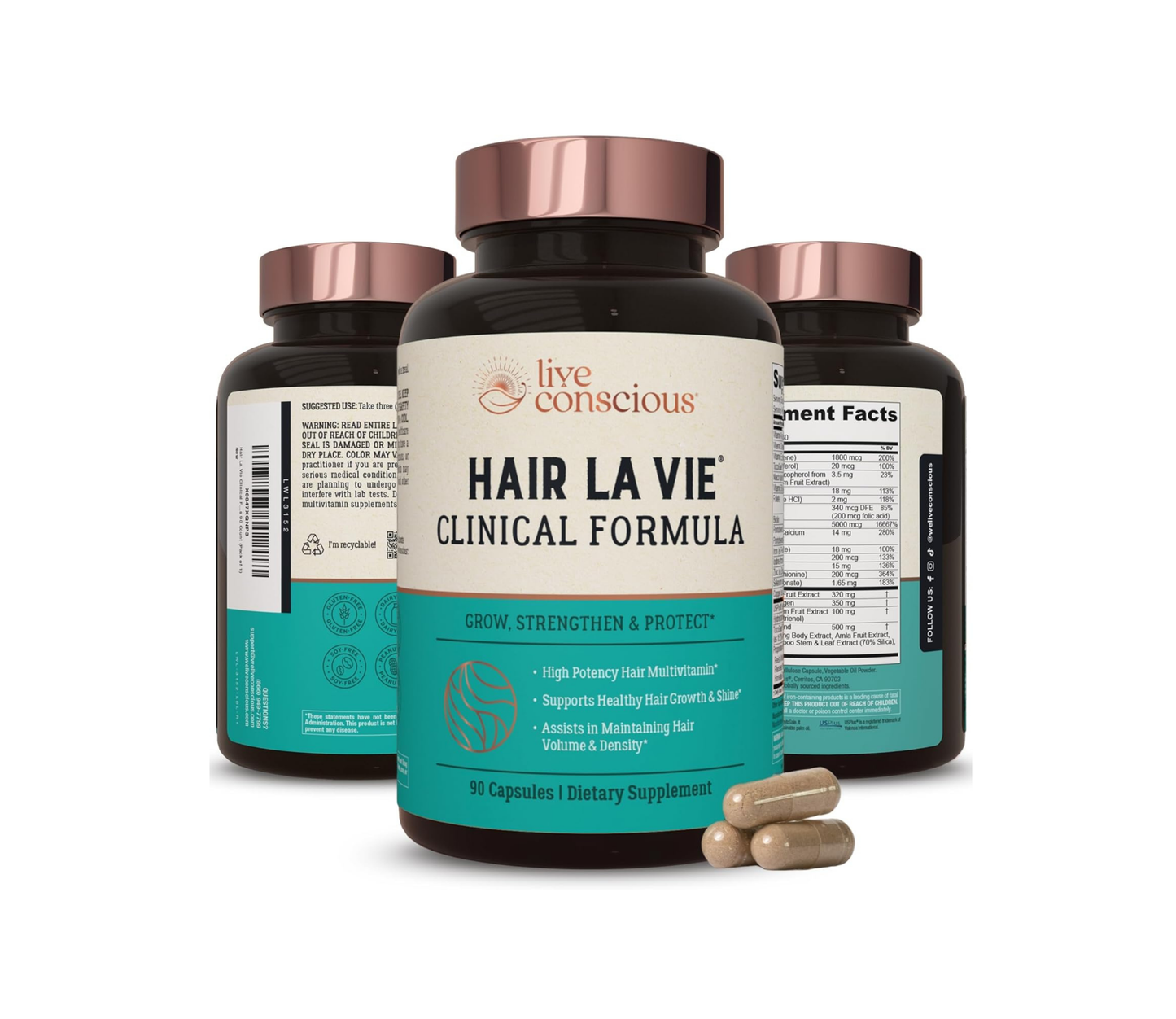 Hair La Vie Live Conscious Clinical Formula Hair Growth Vitamins for Women and Men w/Biotin 5000mcg, Collagen & Saw Palmetto (Pack of 1)