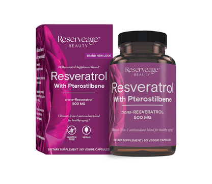 Reserveage Beauty, Resveratrol 500 mg with Pterostilbene, Antioxidant Supplement for Immune Support & Heart Health, Supports Healthy Aging, Paleo, Keto, 60 Capsules (60 Servings)