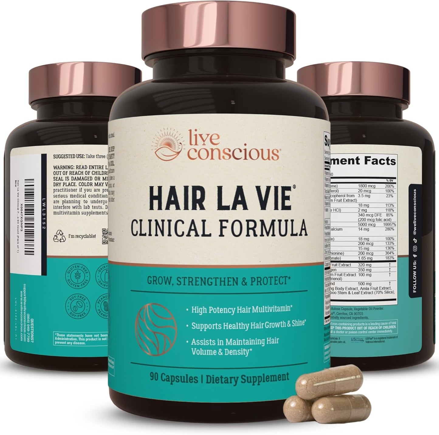 Hair La Vie Live Conscious Clinical Formula Hair Growth Vitamins for Women and Men w/Biotin 5000mcg, Collagen & Saw Palmetto (Pack of 1) - Wholesale Rabbits