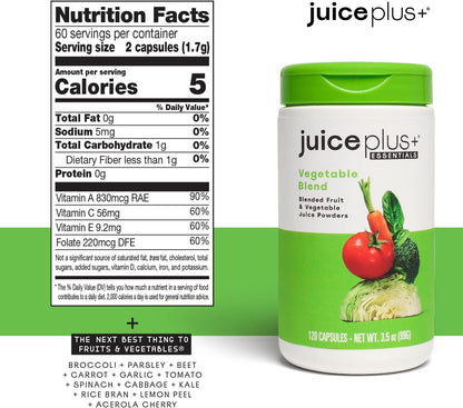 Juice Plus+ Fruit & Vegetable Blend - Fruit and Vegetable Supplement - Whole Food Ingredients like Kale, Beet, Cranberry and More - Vegan, Non - GMO - 2 Bottles (120 Capsules Each) - Wholesale Rabbits