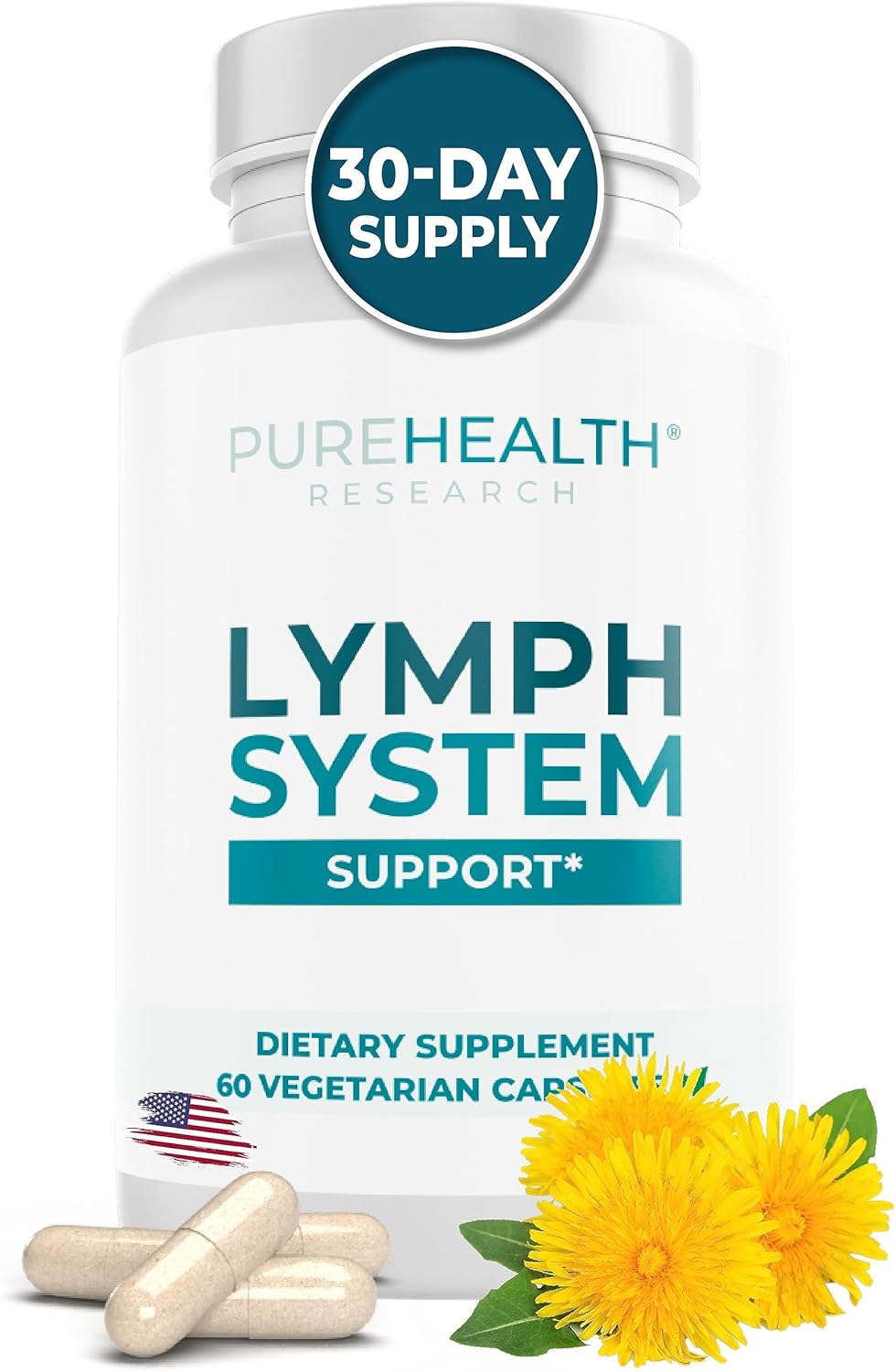 PUREHEALTH RESEARCH Lymph System Support Supplement - Lymphatic Drainage Supplement with Dandelion Extract, Cleavers, Burdock Powder - Reduce Swelling and Cleanse Lymph - 1 Bottle, Brown - Wholesale Rabbits