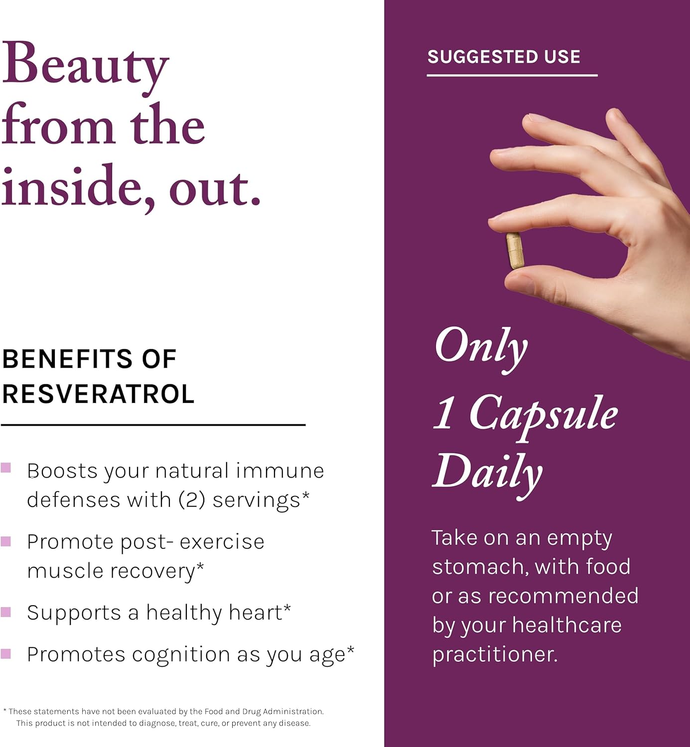 Reserveage Beauty, Resveratrol 500 mg with Pterostilbene, Antioxidant Supplement for Immune Support & Heart Health, Supports Healthy Aging, Paleo, Keto, 60 Capsules (60 Servings) - Wholesale Rabbits