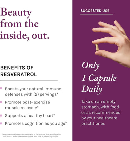Reserveage Beauty, Resveratrol 500 mg with Pterostilbene, Antioxidant Supplement for Immune Support & Heart Health, Supports Healthy Aging, Paleo, Keto, 60 Capsules (60 Servings) - Wholesale Rabbits