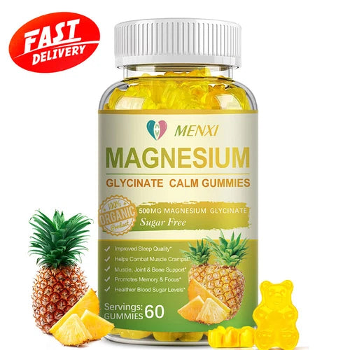 Magnesium Glycinate Gummies High Strength 500mg Pineapple Flavor 60 Gummy