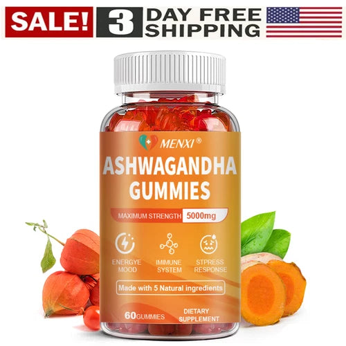Organic Ashwagandha Gummies - Stress Relief Calm Focus Natural Flavor 60 Gummies